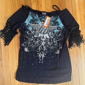 Harley-Davidson Graphic Black and Blue Blouse